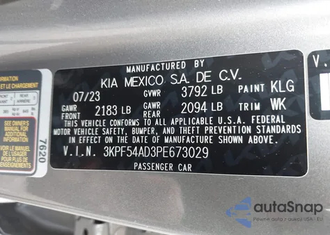 2023 Kia Forte Gt-Line from USA, damaged, VIN 3KPF54AD3PE673029